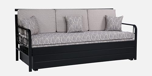 Image of 3 Seater Metal Sofa Cum Bed with Hydraulic Storage | Comfortable Sofa Set for, Living Room, Bedroom, Guest Room| King Size Convertible Sofa with Cushion |King Size (Multi Grey & Black)