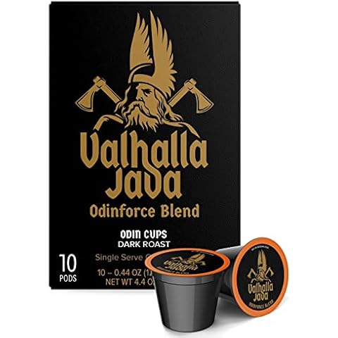 Death Wish Coffee Valhalla Java Single Serve Pods - Extra Kick of Caffeine - Medium Roast Coffee Pods - Made with USDA Certified Organic Fair Trade Arabica and Robusta Beans 10 Count (pack of 1) Cover
