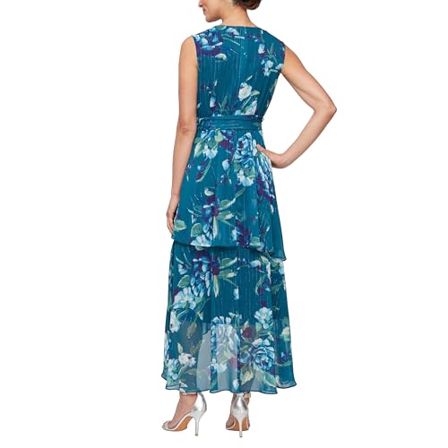 Image of S.L. Fashions Women's Floral Print Hi-Low Hemline Maxi with Asymmetric Tiers, Summer Party, Wedding Guest Dress
