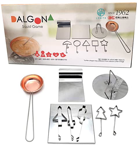 [Lenith] Dalgona Korean Squid Game Sugar Candy Cookies Stainless Copper Plate Making Tools 9Pcs Set #TOP1