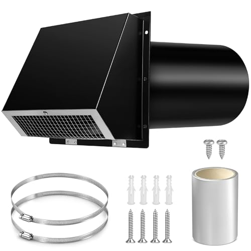 Wall Vent Cap for Microwave Vent 6 Round Duct Vent Cover for Kitchen Range Hood Microwave Exterior Wall Vent Cover Galvanized Steel Black