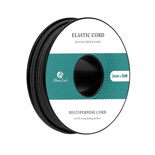Abma Cord Fils Elastique 2mm x 10m Cordon Elastique Rond Corde Elastique Sandow Elastique Ficelle pour Bracelet, Masques, Collier, Bijoux, Chapeau, Camping -...