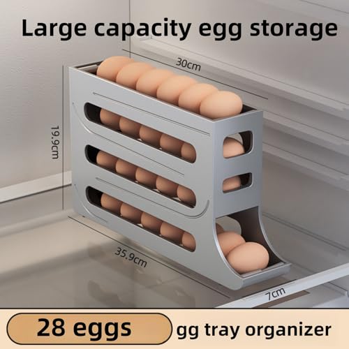 Image of Egg Holder for Fridge, Upgrade 4 Tiers Egg Holder for Fridge, 28 Eggs Fridge Egg Rack Large Capacity Refrigerator Egg Trays, Space-Saving Automatic Egg Rolling Dispenser for Refrigerator (Grey)