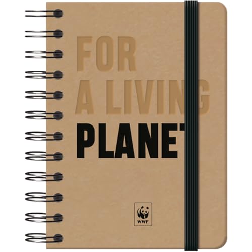 Dohe - Cuaderno A6 - Interior Liso Blanco, 10,5x15,5 cm, Cierre Espiral Doble y Goma, Tapa Dura Cartón Kraft, 96 Hojas, Libreta Pequeña Profesional para Notas y Dibujo - WWF For a Living Planet