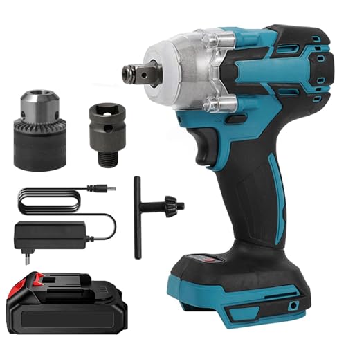 Llave de impacto inalámbrica, 520 N.m, atornillador de choque, 18 V, llave de impacto a la batería, 4200 rpm, atornillador de choque eléctrico, desatornillador inalámbrico con cargador rápido y 1