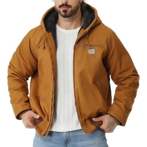 Image of Men's Work Coat Washed Duck Fleece Lined Waterproof Workwear