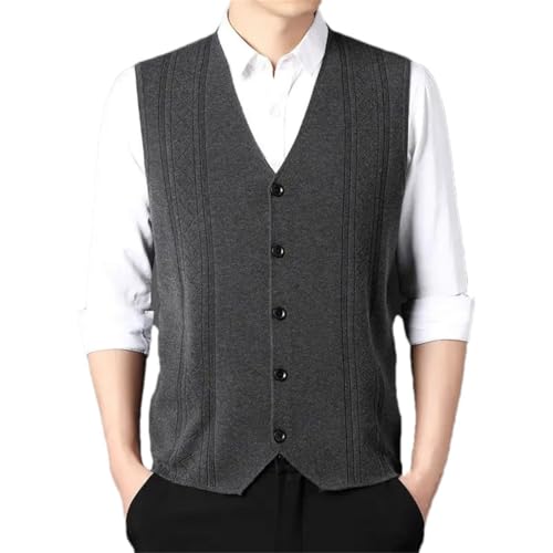 Men Casual Sweater Knitted Sweater Vest Men's Solid V-Neck Button Patchwork Sleeveless Vest