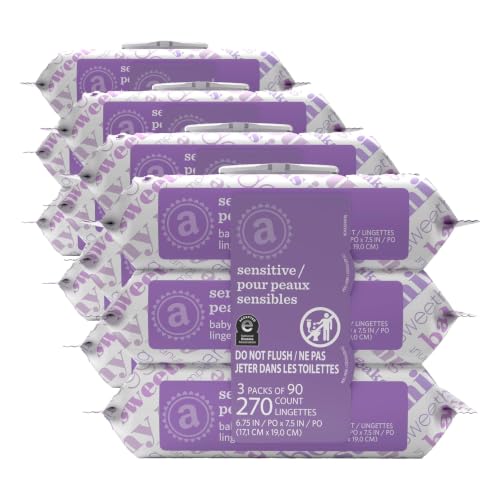 Image of Amazon Elements Baby Wipes, Sensitive, Unscented, Cleans Gently, 270 Count, Flip-Top Packs, Pack of 12