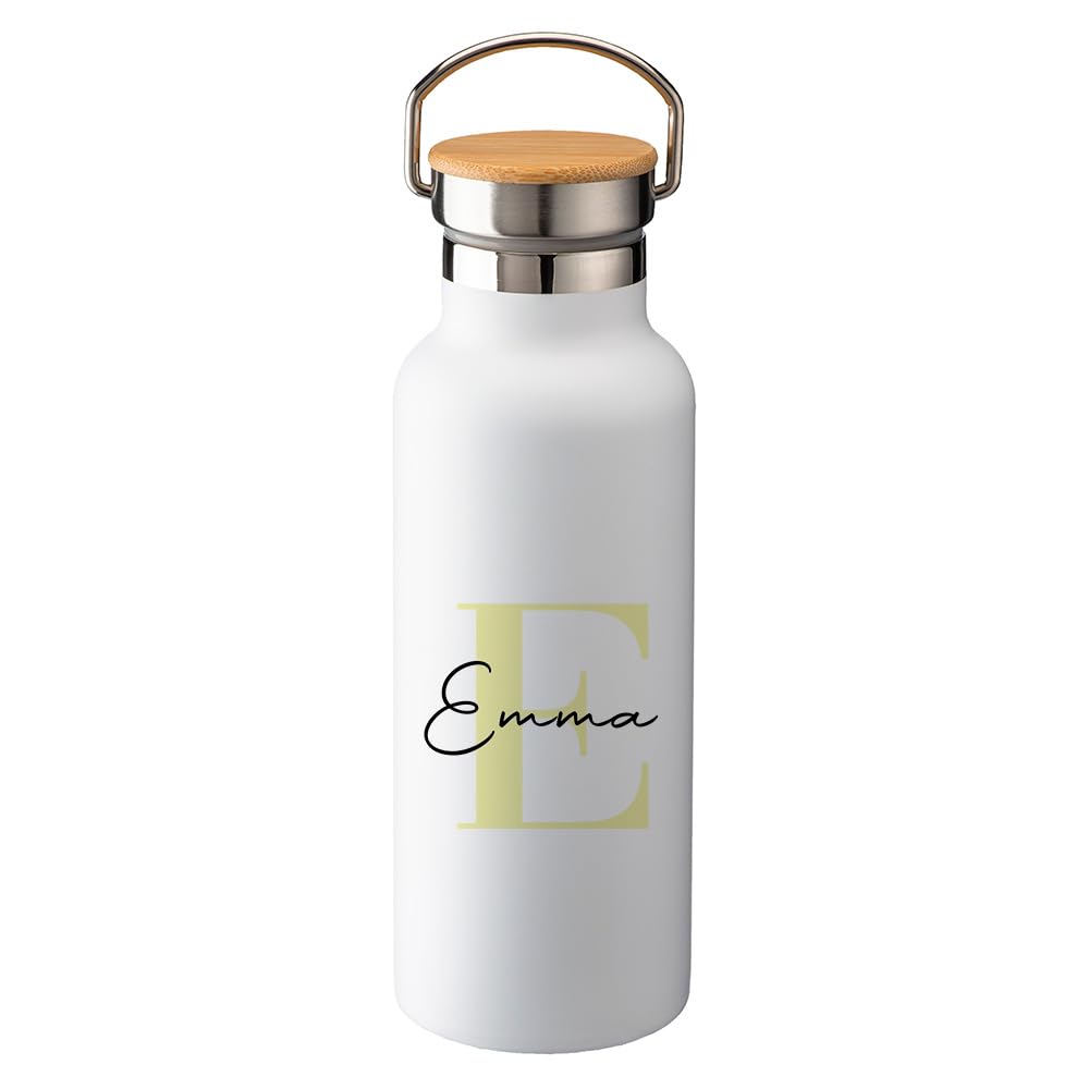 Genérico Botella térmica personalizada inicial y nombre 500 ml bambú, acero inox