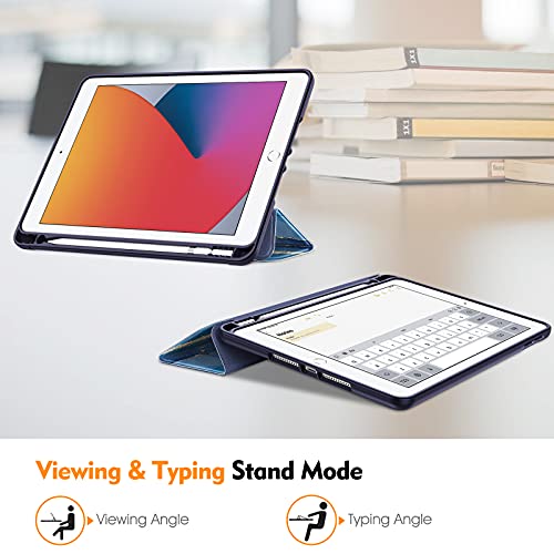 Fintie Slimshell Case For Ipad 9Th / 8Th / 7Th Generation (2021/2020/2019 Model) 10.2 Inch - [Built-In Pencil Holder] Soft Tpu Protective Stand Back Cover With Auto Wake/Sleep, Ocean Marble #TOP3