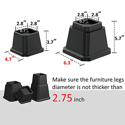 Uuking Furniture Bed Risers Heavy Duty Bed Elevators In Adjustable Heights Of 8, 5 Or 3 Inches, Set Of 4 Lifts Up 1,500 Lbs Riser For Sofa And Table, Black #TOP1