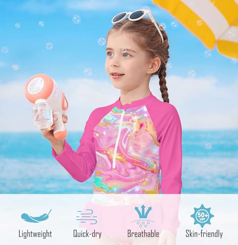 Image of RAISEVERN 1-7 Years Girls Rashguard Swimsuit Long Sleeve One Piece Zipper Bathing Suits with Ruffle Butt
