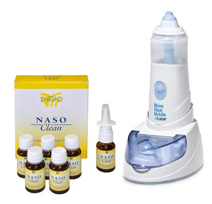 TERME DI TABIANO Doccia Nasale RHINO CLEAR MOBILE con 12 Flaconcini NASOCLEAN 15 ml – Kit Lavaggio Nasale Quotidiano con Acqua Termale di Tabiano - Adatta per Adulti e Bambini