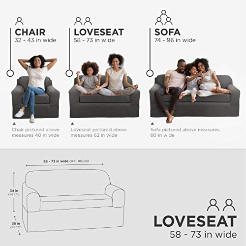 Maytex Pixel Ultra Soft Stretch 2 Piece Furniture Cover Loveseat Slipcover, Charcoal #TOP3
