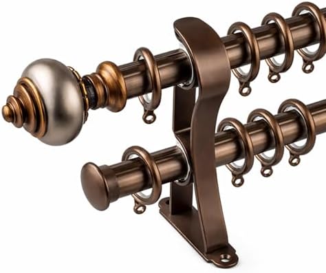 Heavy Duty 28mm Aluminum Alloy Curtain Rods with Strong Bracket & Rings for Layered Sheer Blackout Curtains - Dark Brown, 240CM - Perfect for Home & Bedroom Décor