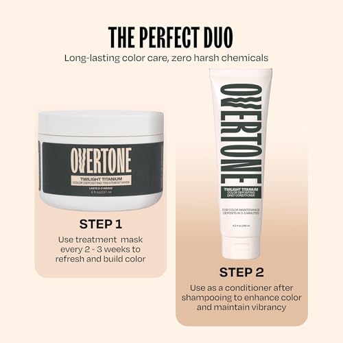 Image of Overtone Semi Permanent Hair Color Conditioner, Twilight Titanium, 8 oz, Nourishing, Damage-Free, Color Depositing Mask for All Hair Types with Shea Butter & Coconut Oil, Vegan & Cruelty-Free