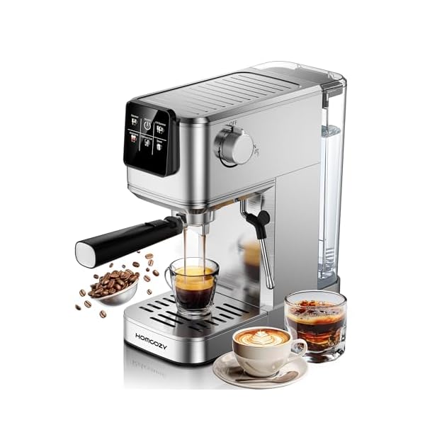 20 Bar Espresso Coffee Machine with Rapid Cold Brew Technology, Milk Frother, Touch Screen Control, Compact Water Tank, Ideal for Lattes, Cappuccinos, Americano, Home & Office Use, Stainless Steel