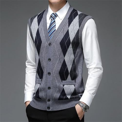 Men’S Trendy Argyle Knit Sweater Vest Slim Fit Deep V-Neck Sleeveless Casual Button Down Cardigan4