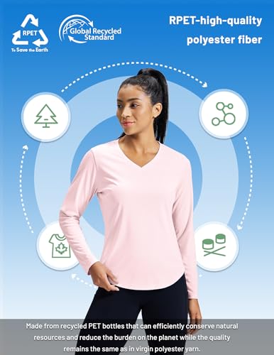 Image of MIER Womens Long Sleeve Sun Shirt UPF 50+ Quick Dry V-Neck Workout Tops