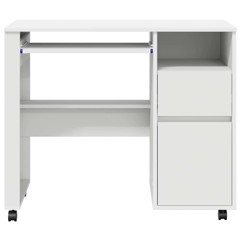 vidaXL Scrivania con Ruote Bianco 91 x 50 x 77 cm Legno Multistrato, Scrivania per Ufficio casa, ergonomica, Moderna, Mobile e Resistente, Stazione Lavoro Multiuso