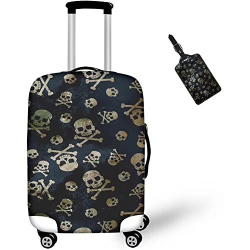 Allinterest Funda para equipaje con etiqueta de maleta, 2 piezas, funda elástica protectora lavable para equipaje, Negro calavera, L