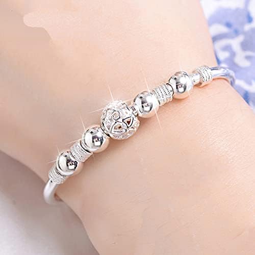 925 Sterling Silver Bead Spinner Bangle Bracelet Women Girls Anxiety Freely Unzip Tools Open Adjustable Inspirations Jewelry Gift (02)