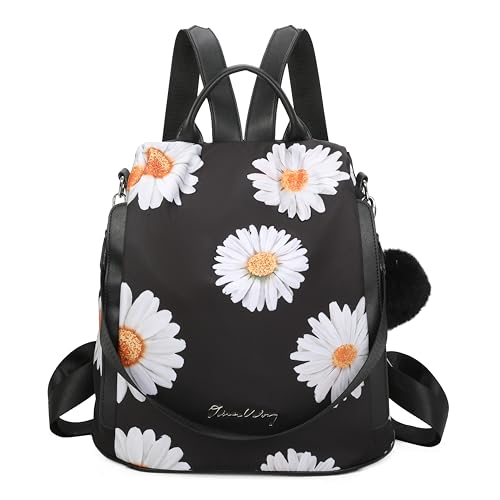 Olivia Wong Mochila Antirrobo Impermeable Para Mujer 13l Mochila Convertible En Bolso Con Pompom Y Asa Desmontable De Adorno - Negro Margaritas Olivia Wong Mochila Antirrobo Impermeable Para Mujer 13l Mochila Convertible En Bolso Con Pompom Y Asa Desmontable De Adorno - Negro Margaritas