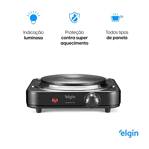 Elgin, Fogão Elétrico Portátil Cooktop de Mesa, 1 Boca, 5 opções de temperatura, 1000W, Preto, 110V glide