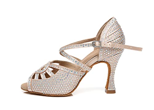 Chaussures de danse modernes beige Al466 à bout ouvert et talon 9 cm