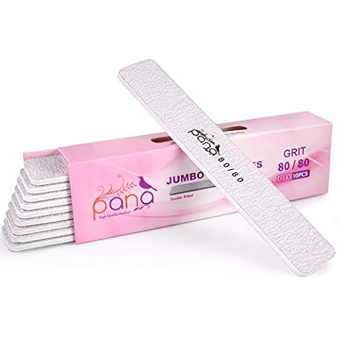 10pcs - PANA Jumbo Double-Sided Emery Nail File for Manicure, Pedicure, Natural, and Acrylic Nails - Zebra (Grit 80/80) Cover