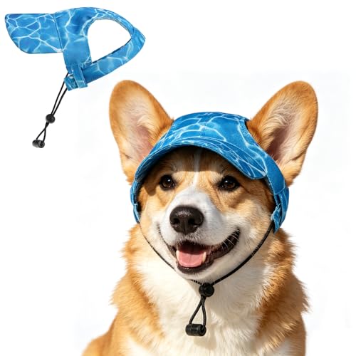 EXPAWLORER Dog Baseball Cap, Adjustable Sun Hat with Ear Holes, Waterproof Breathable Pet Visor for Summer Beach Outdoor Activities, Comfortable Sun Protection for Small Medium Dogs & Cats, Blue M