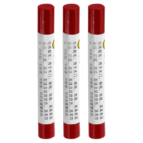 QUARKZMAN Stecche per Riparazione Mobili, 3 Pz - Cera per Legno, Pennarelli Ritocco - per Graffi Buchi Tavoli Scrivanie Pavimenti in Legno Coperture, Rosso Ice Land