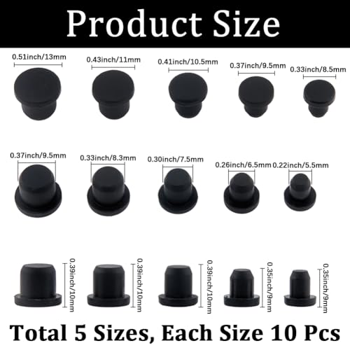 Image of GORGECRAFT 50Pcs 5 Sizes Silicone Hole Plug Rubber End Covers Black Round Rubber Waterproof Salt and Pepper Shakers Stopper Replacement Flexible Stopper Fit for 5.5-9.5mm Inner Diameter Hole Bottles