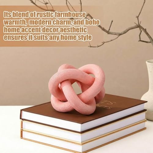 Yalikop 3 Link Wood Knot Decor Rustic Home Décor Accents Hand Carved Coffee Table Decoration, Boho Chain Link Decoration, Modern Shelf, Rustic Objects for Home Living Room Bedroom(Pea-Pink)