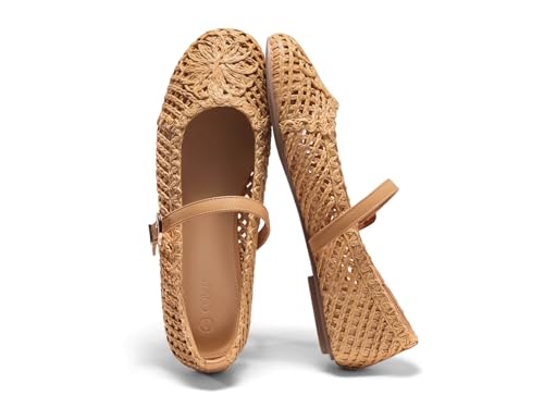 Image of Coutgo Womens Mary Jane Woven Flats Round Toe Ballet Flats Dressy Comfortable Slip On Shoes