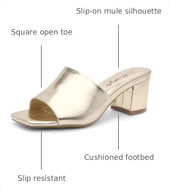 Image of Herstyle Square Open Toe Heeled Sandals for Women 2.5 Inch Low Block Chunky Heel Sandals Slip-On Mules Comfortable Dress Shoes for Party Wedding Office