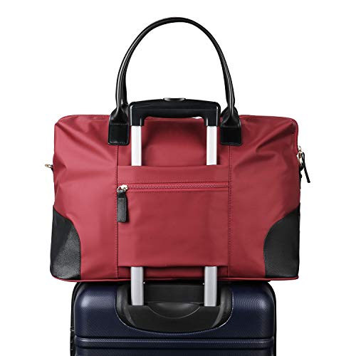 ECOSUSI Duffle Bag Weekender Bag Nylon Overnight Bag Travel Tote Carry On Bag with Trolley Sleeve for Travel, Sports, Red