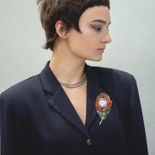 Image of Rhinestone Feather Brooches for Women Men,Vintage Animal Peacock Pin Gold /Silver /Blue / Crystal Diamond Lapel Pins Fashion Enamel Feather Leaf Brooch Elegant Dress Coat Pin Decor Wedding Christmas Birthday Jewelry