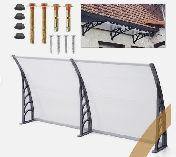 Marquesina para puerta de casa, 120 cm/200 cm, policarbonato transparente, toldo de arco transparente, protege contra la lluvia, la nieve y los rayos UV, color blanco