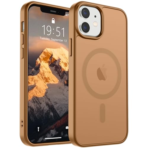 Image of SUPFINE Magnetic for iPhone 12 Case /iPhone 12 Pro Case (Compatible with MagSafe)(Military Grade Drop Protection) Slim Translucent Matte Shockproof with Anti-Fingerprint Phone Case,Brown