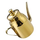 Milisten Recipiente de Aceite de Cocina de Acero Inoxidable 304, Dispensador Anti-goteo de 300 Ml Color Dorado Boquilla Fina y Tapa, Dosificador Práctico para Aceite, Vinagre y Salsa