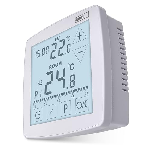 EMOS - digitaler Raumthermostat mit OpenTherm - programmierbar, drahtgebunden 230 V - Heiz-/Kühlsysteme mit Bodenfühler - Temperaturregelung 7-30 °C - Aufputzmontage - Urlaubmodus, Frostschutz - weiß