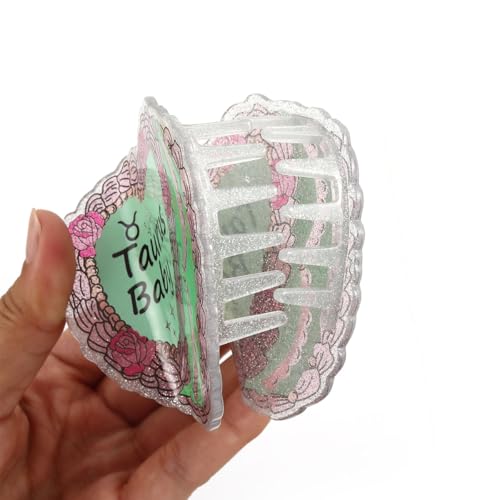 Taurus Baby Hair Claw, Personalized Acetate Hair Clip, 7cm/2.75in, Green with Pink Floral Design