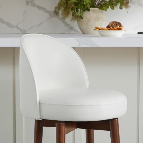 CHITA Counter Height Bar Stools Set of 2,Swivel Barstools for Kitchen Island,26.4" H Seat Height,Faux Leather,White