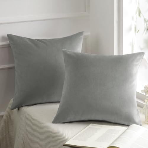 Phantoscope Pack of 2 Velvet Decorative Throw Decorative Pillow Cover Soft Solid Square Cushion Case for Couch Mist Grey 20 x 20 inches 50 x 50 cm