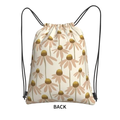 Chamomile Floral Drawstring Bags Gym Bag For Women Men Beach With Zipper Pocket Bag Outdoor 18 * 15.3 Inches4