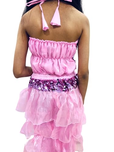 Image of BookMyCostume Western Dance Costume for Girls - Light Pink Sequin Top & Palazzo Set | Stylish Strapless Halter Neck Dress | Annual Day Dance Dresses & Fancy Dress for Stage Shows | 8-10 Years