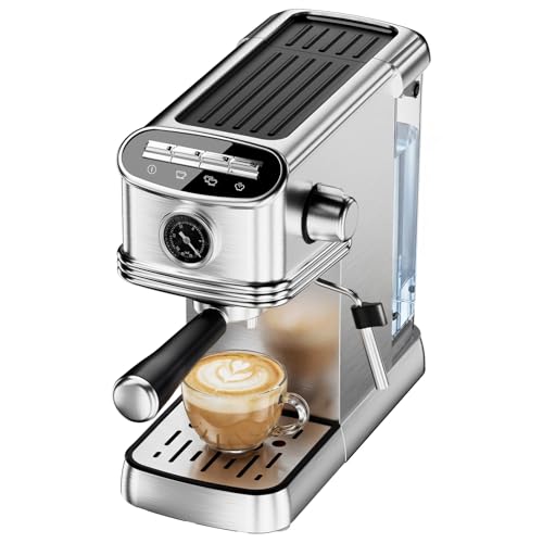 Electactic Espresso Machine 20 Bar, Stainless Steel Espresso Maker with Steam Milk Frother, Compact Coffee Machine with 45oz Removable Water Tank, for Cappuccino,Latte&Cold Brew Home&Office