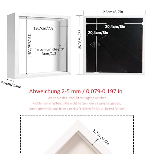 Bilderrahmen zum Befüllen, Objektrahmen Tiefer 3 cm, Tiefer Bilderrahmen zum Befüllen 30 x 30 cm, mit Transparente Acrylplatte, Quadratischer Stereoskopischer Rahmen, für Hochzeitsstrauß, DIY