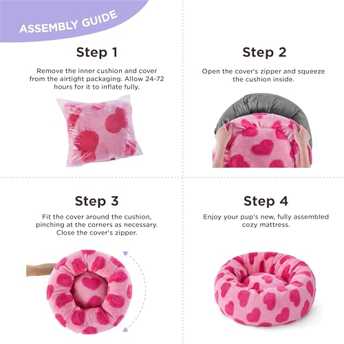 Image of Lesure Donut Medium Dog Bed Calming - Round Cat Beds Indoor Valentine's Day Gift for Pets, Orthopedic Washable Cute Home Decor Beds with Jacquard Shaggy Plush & Anti Slip Bottom, 30 Inch, Lover Hearts